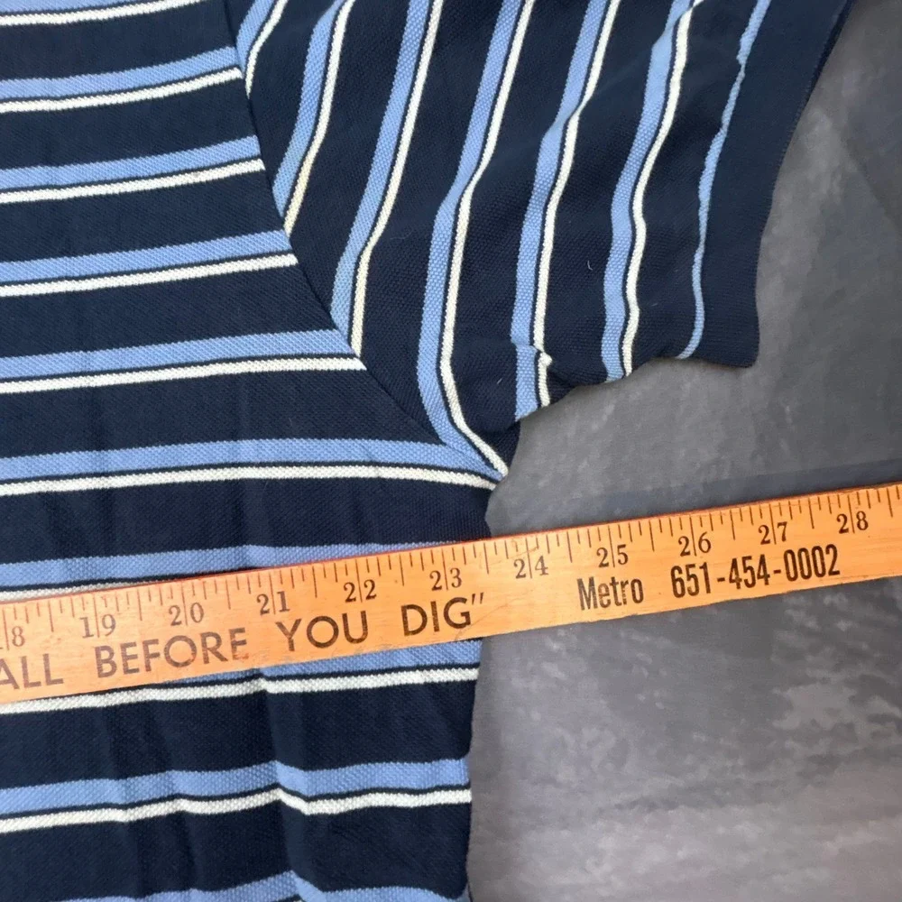Polo Ralph Lauren Striped Polo Shirt Mens XL Navy‎ Blue Y2K Vintage Boxy Fit